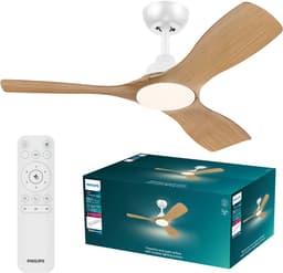 Philips Olas Ventilator met LED lamp - Diameter: 106cm - Instelbaar wit licht van 3000K tot 6500K - Dimbaar tot 5% - Inclusief afstandsbediening - 2650 Lumen - Wit/Hout — thumbnail 1