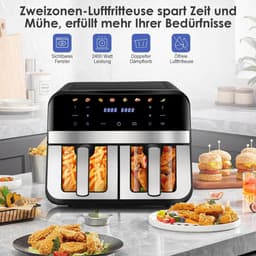 Heteluchtfriteuse XXL met 2 Compartimenten - 9 Liter - 8 Programma's - Olievrij Frituren — thumbnail 3