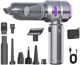 Sander Shop Mini Auto Stofzuiger,16000PA 4-in-1 snoerloze handheld stofzuiger met Brushless Motor Built-in 6000mAh batterij Type C Air Duster & Air Blower & pomp voor auto, kantoor-Zilver-paars — thumbnail 1