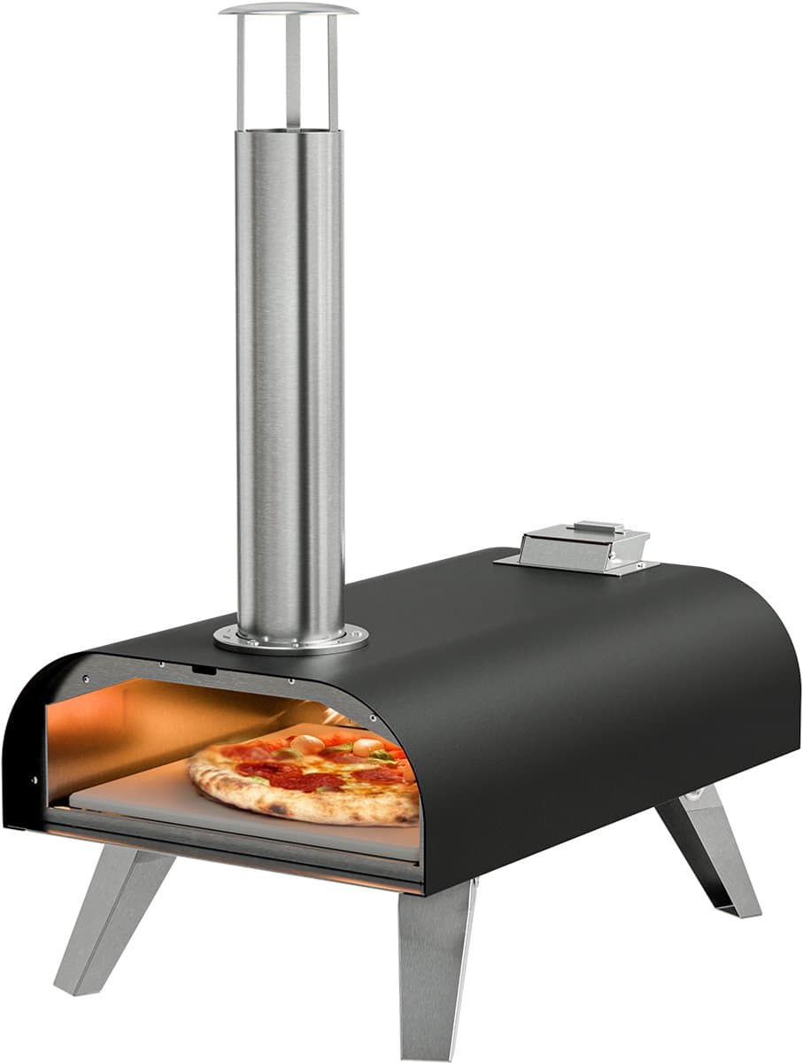KitchenBrothers Pizza Oven - Houtgestookt - Tafelmodel - Inklapbaar - PFAS-vrij - Pizzasteen - tot 460°C - Pizza maker - Complete Set - Pizzaoven voor Buiten - Zwart/RVS — afbeelding 1