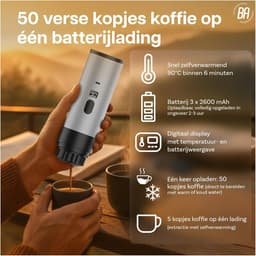 Best Active - 3-in-1 Draagbare Koffiemachine - Inclusief 10.000 mAh Solar Powerbank - Draagbaar Koffiezetapparaat - Cups en Gemalen Koffie - Draagbaar en Oplaadbaar - Espressomachine - Zilver — thumbnail 3