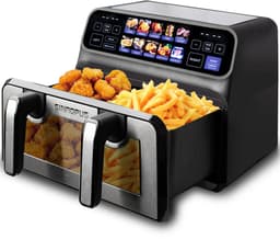 Flolife - Airfryer - Heteluchtfriteuse - 2200W - Dubbele Mand - 9 L - XXL - Multifunctionele - LED Touchscreen en Instelbare Timer — thumbnail 1