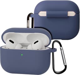 Case - Geschikt voor Apple Airpods Pro 3 - Siliconen Hoes met Clip - Silicone Hoesje Cover - Grijsblauw — thumbnail 1