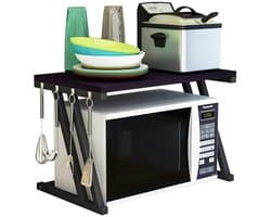 Mikrowave Houten Rek met Haken - Kookgerei en Opslagrek voor Keuken (57 x 38 x 38 cm)