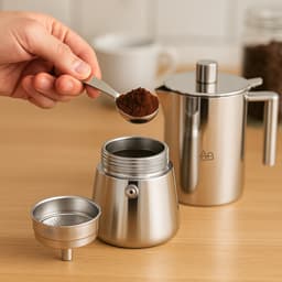 Adore Maison Barista – RVS Moka Pot – 6 Kops Espressomaker – Inductie Geschikt – Italiaanse Percolator – Zilver — thumbnail 2