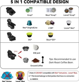 HiBrew 5-in-1 Koffiecupmachine – Meerdere Capsules – Heet/Koud – 19Bar – 1450W – Zwart — thumbnail 5