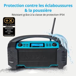MEDION E66050 DAB+ bouwplaatsradio (geïntegreerde batterij, IP54-bescherming tegen spatwater en stof, USB-oplaadfunctie, Bluetooth 5.0, PLL FM-radio, batterij- of netvoeding) blauw — thumbnail 4