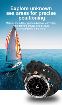 Knobbout 1.7" Scherm Outdoor Smartwatch – Digitale Kompas - LED & UV Licht -600mAh batterij - Bluetooth Bellen- IP68 Waterdicht -AI Spraakassistent - Gezondheid & Sportfuncties -Blauw Siliconen Band — thumbnail 5