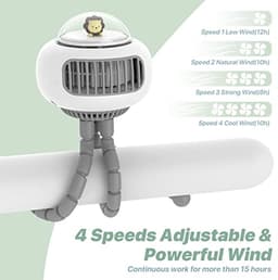 Stille USB-ventilator voor kinderwagens - Oplaadbaar, 4 Snelheden, Flexibel Statief en Handheld Gebruik — thumbnail 5