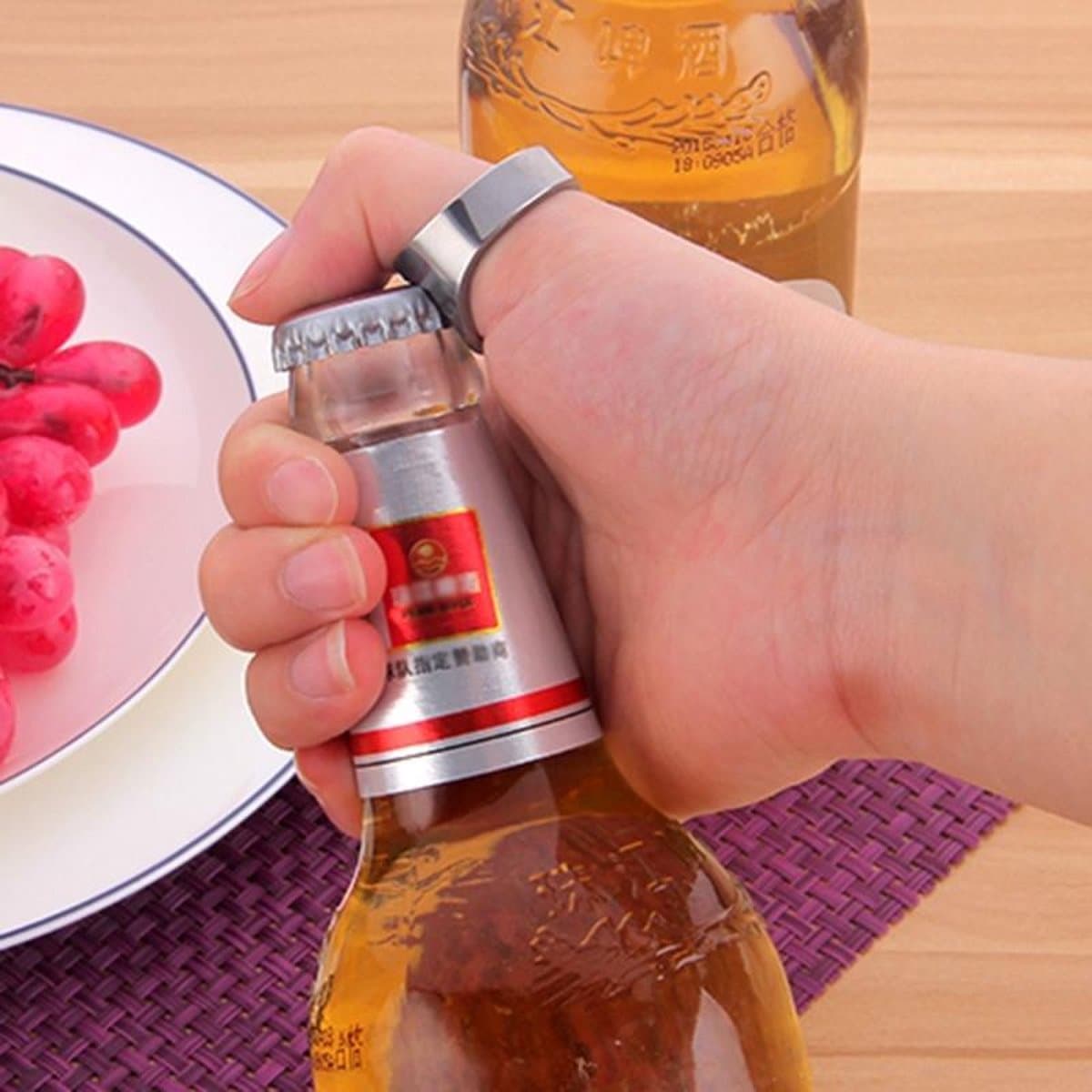 Ring stijl metalen bierfles & blikopener binnendiameter: 2.2cm(Silver) — afbeelding 1