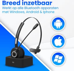 Nince Draadloze Headset met Microfoon – Bluetooth Headset – Draadloos – Headset Met Microfoon - Voor Laptop, PC & Smartphone – Zwart — thumbnail 2