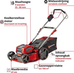 Einhell Professional Accu Grasmaaier GP-CM 36/47 S Li BL Kit - Power X-Change - 36 V/Li-ion - Maaibreedte: 47 cm - Aanbevolen gazonoppervlakte: tot 700 m² - 65 L opvangzak - Maaihoogte: 25-80 mm - Incl. 4x 4.0 Ah Accu en 2x DUO-lader — thumbnail 2