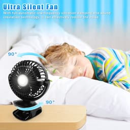 3 in 1 - Miniventilator - USB - Met clip - Kleine ventilator - Met licht - LED-display - 5 snelheden - Verstelbare windsnelheid - 90 graden rotatie, oplaadbaar, stil, geschikt voor thuis, kantoor, buiten (zwart) — thumbnail 4