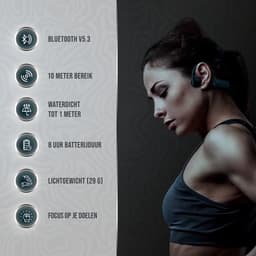 Tech Essentials Wave - Sport oordopjes - Bone Conduction Headphone - Open Ear Oortjes - Draadloze Bluetooth Koptelefoon - Zwemmen - Hardlopen - 32GB Geheugen - IPX7 Waterbestendig- Zwart — thumbnail 2