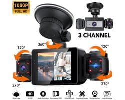 Auto Dashcam - Uitgerust met 3 lenzen - Full HD 1080P - Groot dynamisch bereik en nachtzicht - 270° drie kanalen - Loop-opname