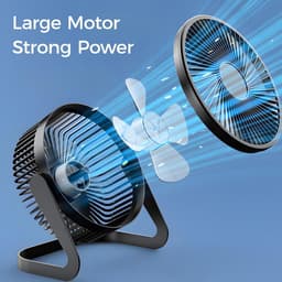 USB-aangedreven miniventilator - Stille bureauventilator - 2 snelheden met sterke wind - 360° rotatie - Geschikt voor kantoor en studeerkamer - Zwart — thumbnail 5