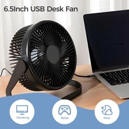 USB-aangedreven miniventilator - Stille bureauventilator - 2 snelheden met sterke wind - 360° rotatie - Geschikt voor kantoor en studeerkamer - Zwart — thumbnail 2