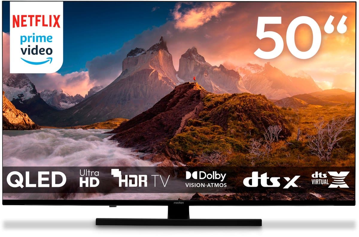 MEDION TV 125,7 cm (50 inch) QLED (Google TV, 4K, Dolby Vision HDR, Netflix, Prime Video, Disney+, Dolby Atmos, DTS X, Smart TV, PVR, Bluetooth, MD 850700) — afbeelding 1