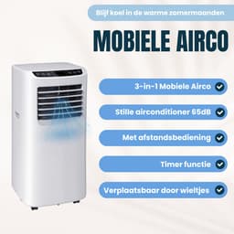 Cooli® S1 - Mobiele Airco – Airconditioning - 7000 BTU – Voor Slaapkamer & Woonkamer – Tot 30m² – 3-in-1 functie: Koelen, Ventileren, Ontvochtigen – Incl. Afdichtingskit, Afstandsbediening & Timer – Wit — thumbnail 2