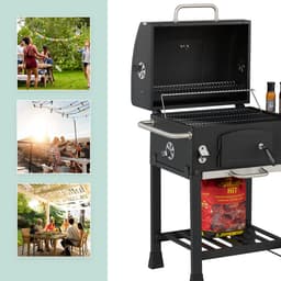 Houtskoolbarbecue - met deksel en wielen - met 2 roosters — thumbnail 5