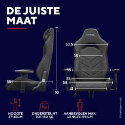 Trust GXT 723 Ruya Fabric - Gaming Stoel - Gamestoel - Bureaustoel - Verstelbaar - Gamingstoel - Gaming Chair - Grijs — thumbnail 4