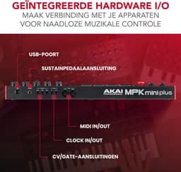 Akai Professional MPK Mini Plus - USB MIDI-keyboardcontroller met 37 minitoetsen, 8 MPC-pads, sequencer, MIDI/CV/Gate I/O, muziekproductiesoftware en Native Instruments Sound Package — thumbnail 3
