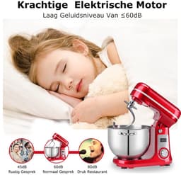 Kibus Deegmachine - Keukenmixer - 6Liter - Kneedmachine Keukenmachine - 4KG RVS - Deegmixer Zwaar Deeg - Grijs - 1200W — thumbnail 5