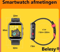 Belesy® YOUTH - Smartwatch Jongens – Kinder Horloge – Stappenteller – Calorieën –Camera – Muziek speler –Je eigen foto als wijzerplaat - Kleurenscherm - Full Touch – Zwart - Siliconen - Moederdag — thumbnail 3