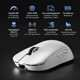 MCHOSE L7 Pro Ultra - Lightweight Gaming Muis – Draadloos – 8000Hz – PAW3395 – 26.000 DPI – 39g – Wit — thumbnail 5