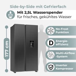 Bomann SBS 7367 - Amerikaanse Koelkast - Side-by-Side - 439 Liter - Total No Frost – Waterdispenser - Dark Inox Look — thumbnail 4