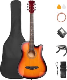 Akoestische gitaar 38 inch complete set hoes stemapparaat capodastre hardhout beginner — thumbnail 1
