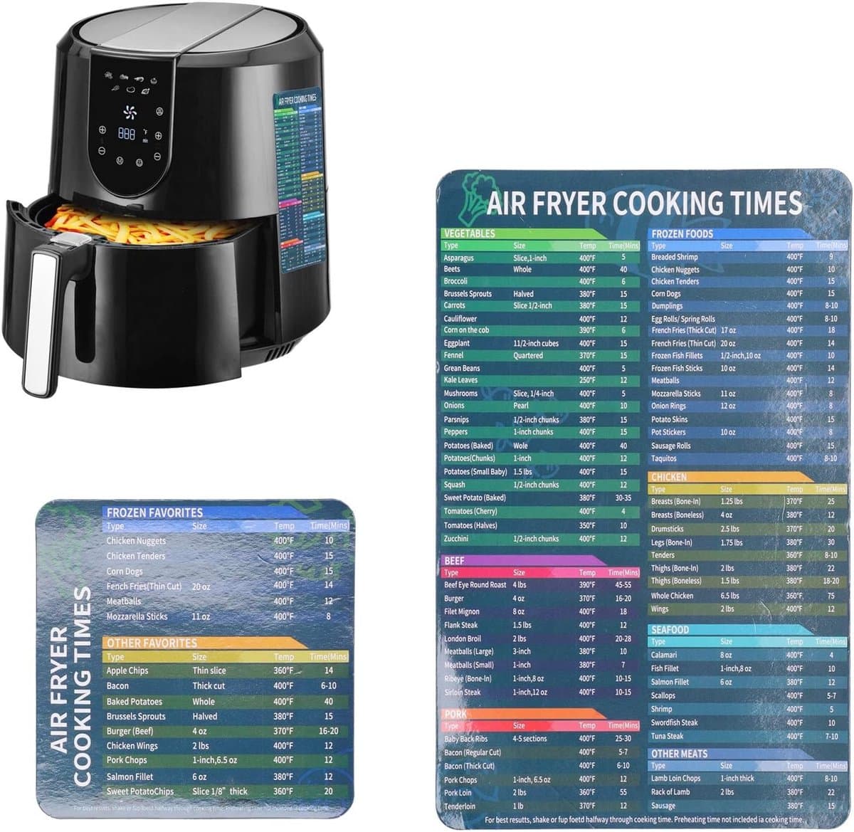 2 stuks airfryer-accessoires, magnetische kruidentips, Air Fryer kooktijd, Air Fryer kooktijd, accessoires voor luchtfriteuse met receptenkaarten, snelle referentiegids — afbeelding 1