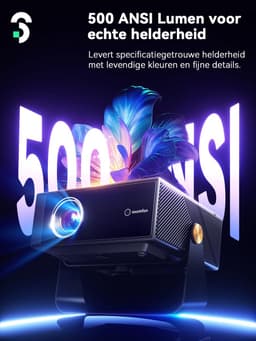 Beamer – Full HD 1080P – 4K Ondersteuning – WiFi en Bluetooth – Automatische Focus – 500 ISO Lumen — thumbnail 3