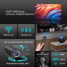 Beamerprojector 320 ANSI Lumen - Full HD 1080P Resolutie - DLP Technologie - HDMI Aansluiting - Draagbaar - Android Streaming — thumbnail 4