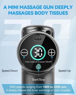 Mini-massagegun - Apparaat voor spierontspanning - Ondersteunt spierherstel - 30 snelheden, lcd-touchscreen - 450 g - Zwart — thumbnail 2