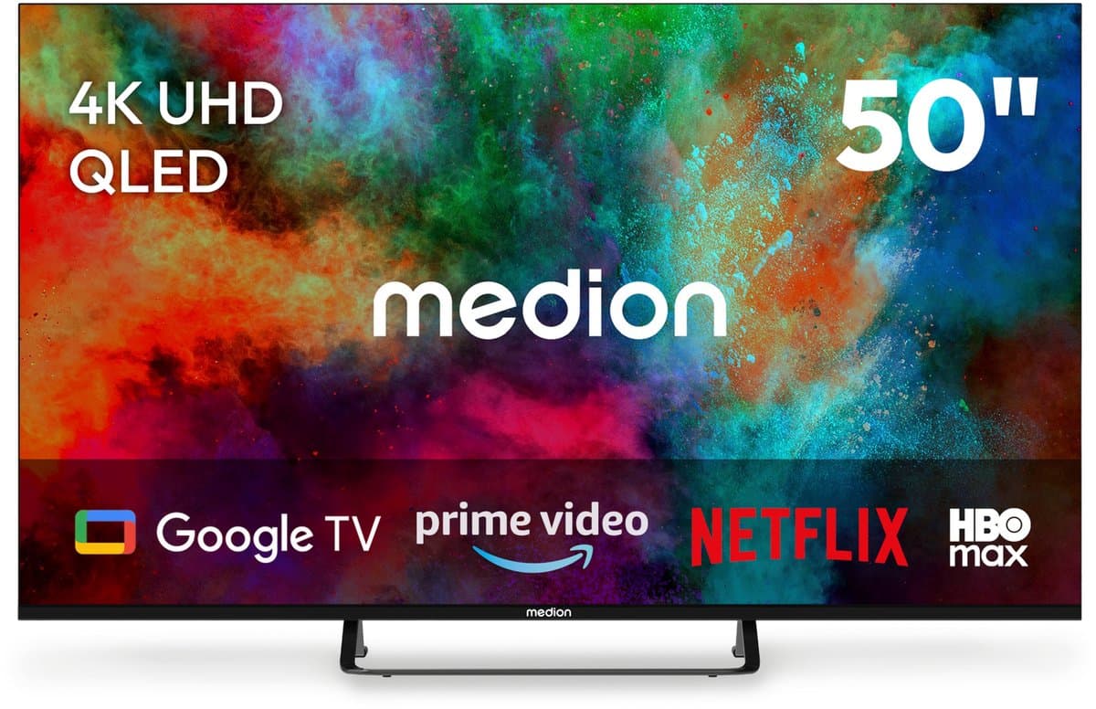 MEDION 125.7 cm 50" QLED TV Smart TV 4K Dolby Vision HDR Prime Video Disney+ Compatibel met Google TV PVR Bluetooth, MD850701 | Dolby Vision HDR, Prime Video, Disney+, kompatibel mit Google TV, PVR, B — afbeelding 1