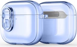 Dux Ducis PECL Hoesje Geschikt voor AirPods 4 met Aluminum Haak Transparant Blauw — thumbnail 1