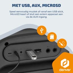 Denver Bluetooth Speaker - Partybox - Discolichten - Incl. Draadloze Microfoon & Afstandsbediening - 6.5" woofer - Luidspreker - BPS170 - Zwart — thumbnail 5