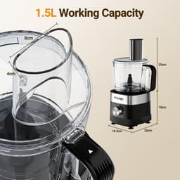 SnelShoppen - Keukenmachine 800 W met 3 Snelheden, Pulsfunctie, 1,5 L Hakmolen, Deegkneeder, Rasp, Omkeerbare Snijder, Emulgeerschijf - Compact en Rui — thumbnail 3