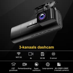 Dashcam voor auto - Zwart - 3.16 inch scherm - 3-Lenzen 4K+1080P met Nachtzicht en G-Sensor - Voor Personenauto's — thumbnail 1
