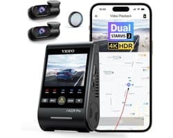 Dashcam voor auto - Zwart - 3 camera's 4K + 2K + 1080p - Dual Starvis 2 Sensoren met HDR en Nachtzicht - Met GPS en Spraakbesturing