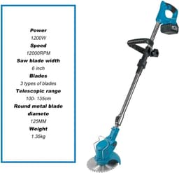 Elektrische Grasmaaier - Snoerloze Grastrimmer - Tuinonderhoud - Verstelbare Telescopische Stang - 100-135 cm - One Color — thumbnail 4