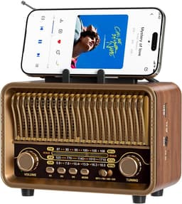 Retro Radio met Bluetooth 5.4 - AM FM SW Wereldradio met Houten Look - Draagbare Bluetooth Speaker met USB TF Kaart Ondersteuning - Oplaadbare Vintage Radio voor Thuis en Buiten — thumbnail 1