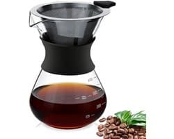 Dailygoods- Koffiepot 400 ml - Glazen Koffiezetapparaat - Herbruikbaar Filter Roestvrij Staal - Handmatige Koffiedruppelaar - Borosilicaatglas - Gepersonaliseerde Koffie