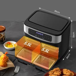Airfryer - 12L Grote capaciteit – 2600W Multifunctionele Heteluchtfriteuse met Dubbele Zone Onafhankelijk Koken - Verwijderbare Tussenwand - Dubbel Gelijktijdig Koken - Met Kijkvenster - 10 Vooraf ingestelde Menu's - 50–200°C — thumbnail 5