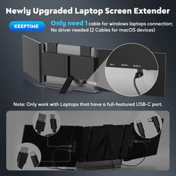 UFTA Dubbele Laptopmonitor 14 Inch - FHD IPS USB-C Triple Scherm - Plug & Play Windows Mac Xbox - 270° Rotatie Draagbaar - Zwart — thumbnail 3
