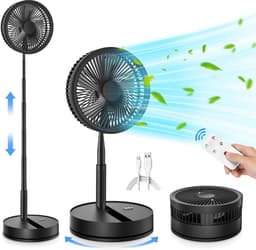 KZQ Oplaadbare Opvouwbare Oscillerende Ventilator (22 cm) – Uitgerust met een 8000mAh batterij, USB-C poort en afstandsbediening; een stille vloer-/tafelventilator, geschikt voor slaapkamers, kantoren, kamperen en reizen; Zwart. — thumbnail 1