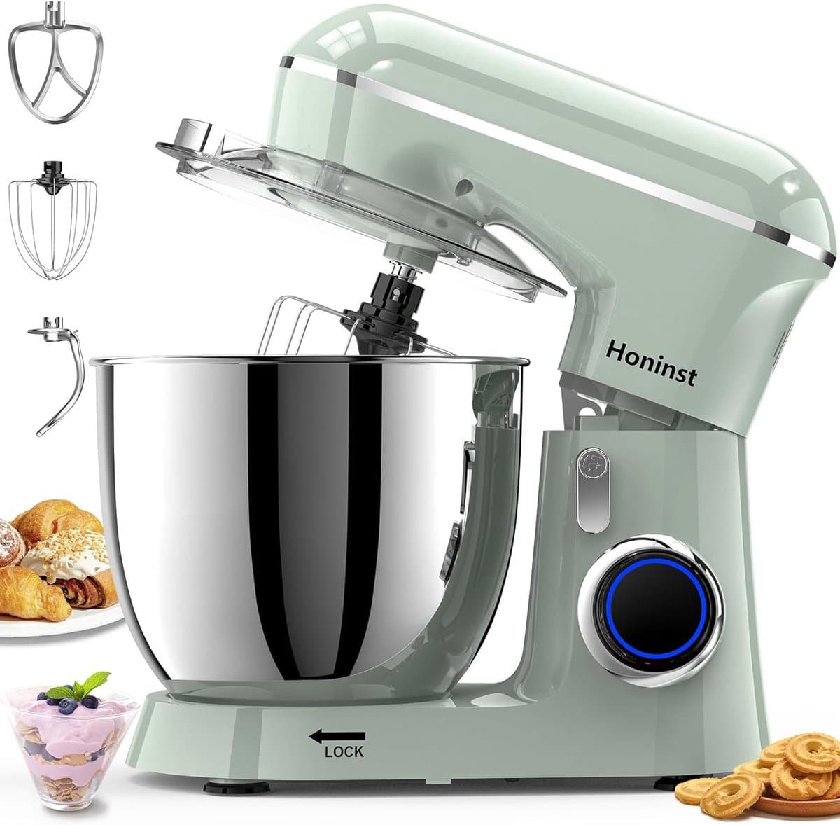 SnelShoppen - Keukenmachine Kneedmachine 1400W Deegmachine 6L RVS Kom 10+ P-niveaus Roermachine met Garde, Deeghaak en Spatbescherming voor Bakken — afbeelding 1
