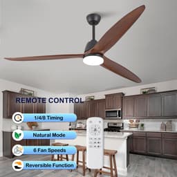 Modenuit Plafondventilator met Verlichting – 182,88 cm – DC-Motor – Hout en Metaal – Zwart Walnoot — thumbnail 2