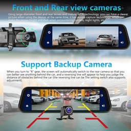 SnelShoppen - Podofo Mirror Dashcam met Draadloze Carplay, Android Auto, HD Achtercamera, 9.66 inch IPS Touchscreen, Dual 1080P, Bluetooth, Voor Auto' — thumbnail 2